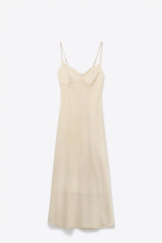 Cream Slip Dress with Adjustable Straps and V-Neckline - Dresses