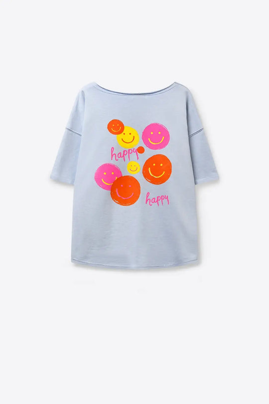 Light Blue Relaxed Fit sweatshirt with Pink Smiley - BLUE / ONE - T-Shirts