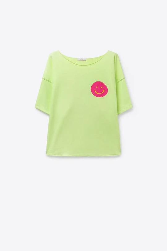 Light Green Relaxed Fit Smile Graphic sweatshirt - GREEN / ONE - T-Shirts