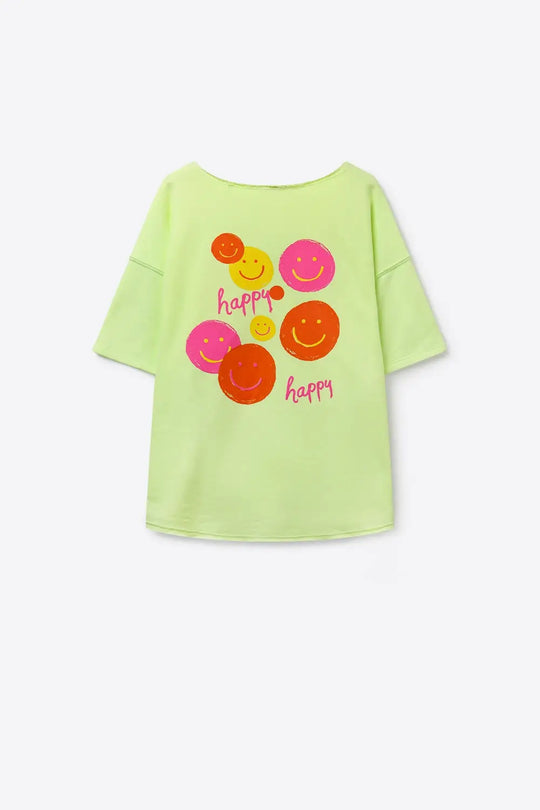 Light Green Relaxed Fit Smile Graphic sweatshirt - GREEN / ONE - T-Shirts