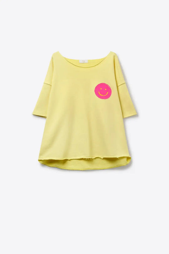Yellow Relaxed Fit Smile Patch Cotton sweatshirt - YELLOW / ONE - T-Shirts