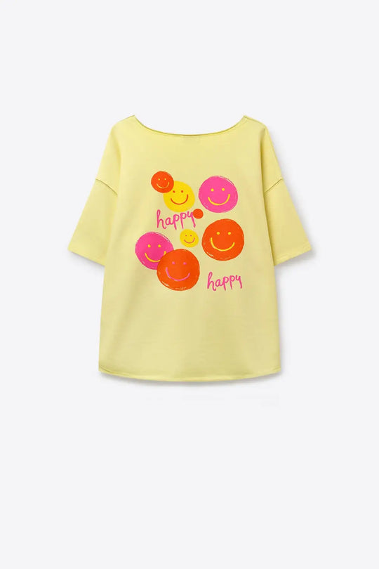 Yellow Relaxed Fit Smile Patch Cotton sweatshirt - YELLOW / ONE - T-Shirts