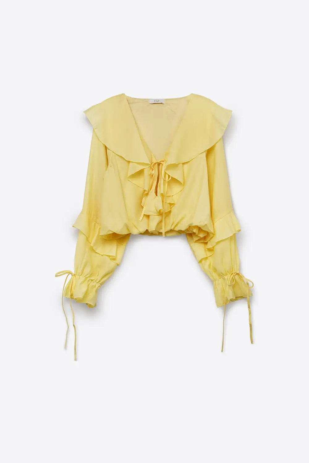 Yellow Ruffled Tie-Front Long Sleeve Blouse - Tops