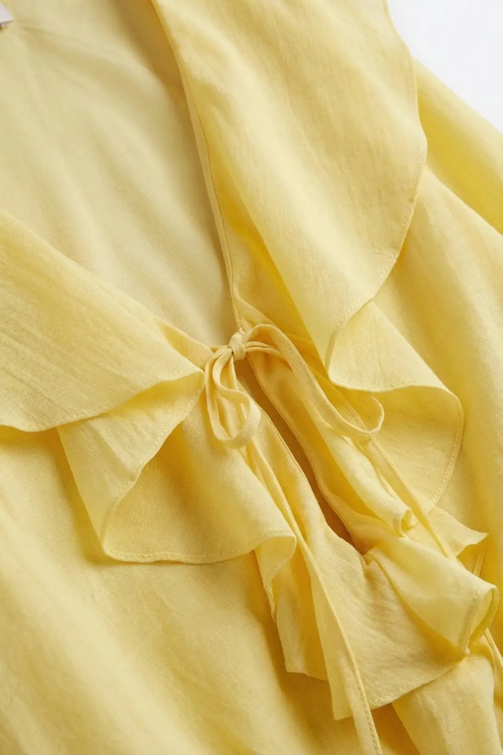 Yellow Ruffled Tie-Front Long Sleeve Blouse - Tops