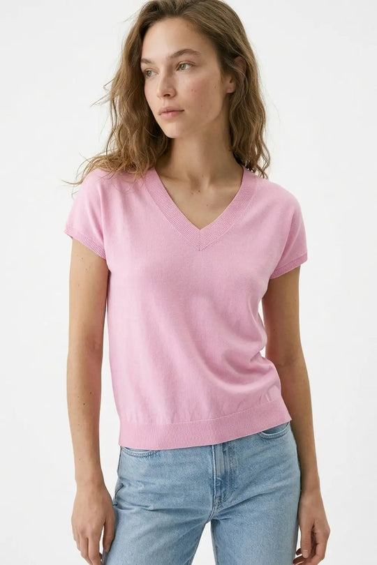 Pink Short Sleeve Knit Top - FUCHSIA / ONE - Sweaters