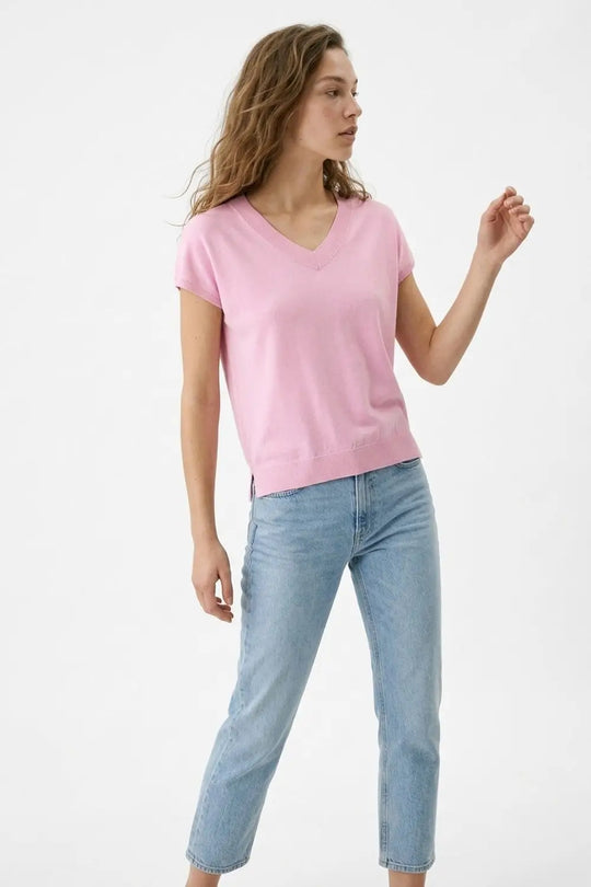 Pink Short Sleeve Knit Top - FUCHSIA / ONE - Sweaters