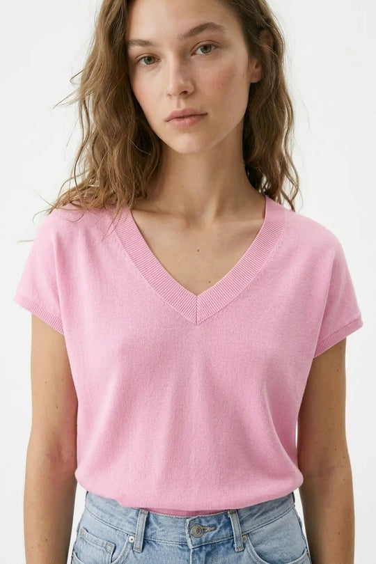 Pink Short Sleeve Knit Top - FUCHSIA / ONE - Sweaters