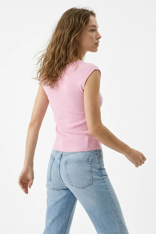Pink Ribbed Knit Scoop Neck Tank Top - PINK / ONE - Sweaters