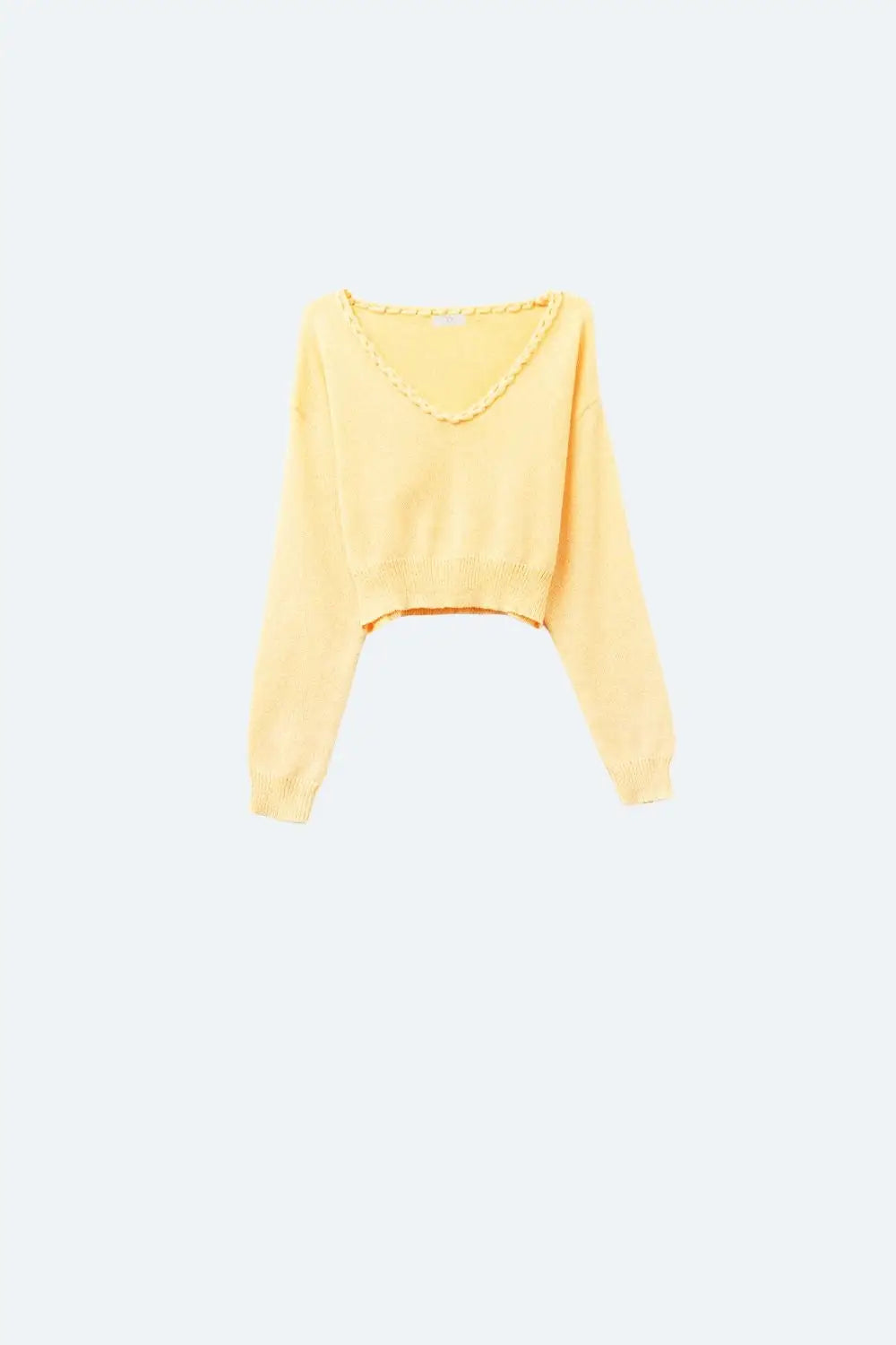 Yellow V-Neck Long Sleeve Crop Top - YELLOW / ONE - Sweaters