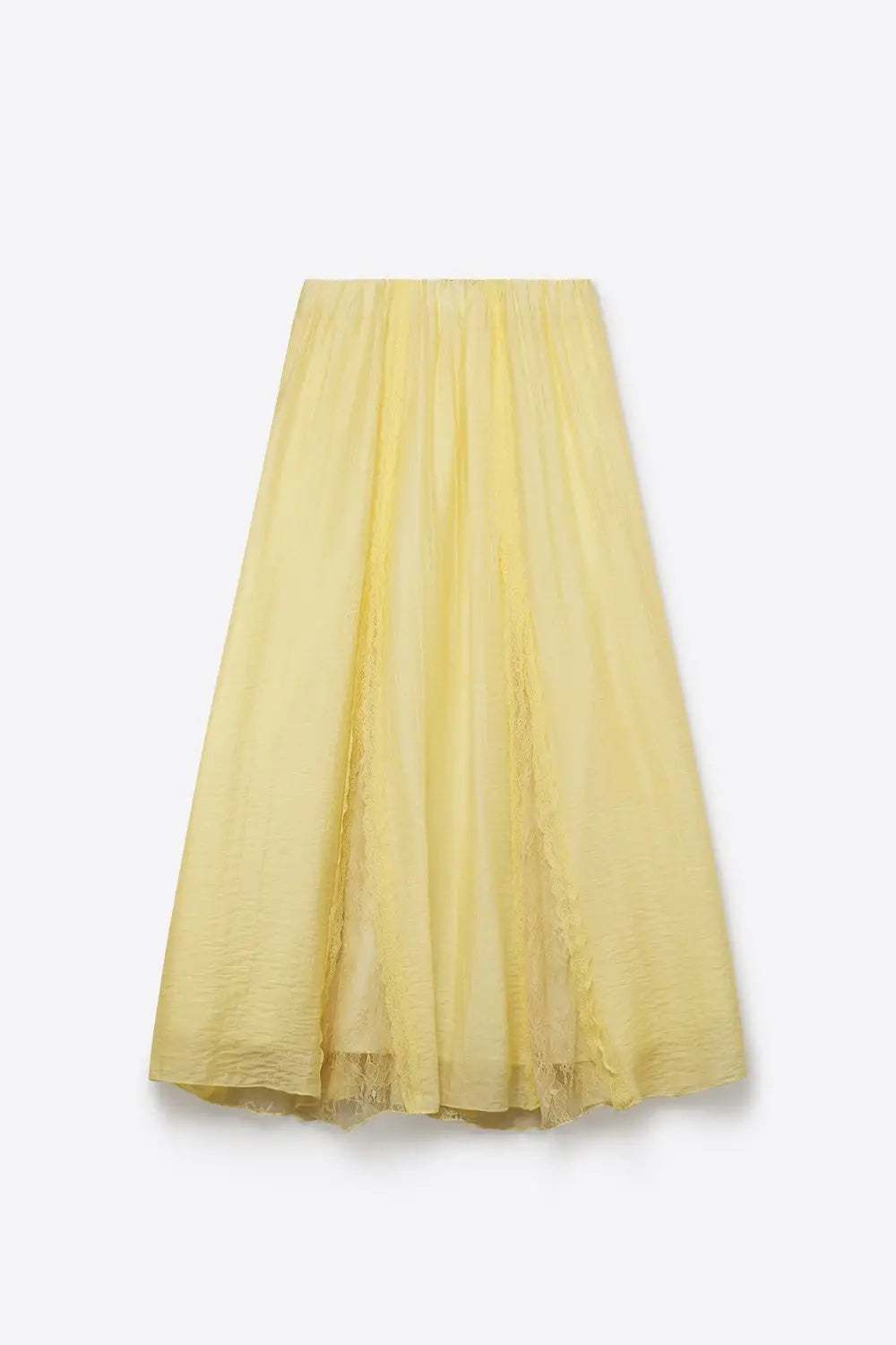 Yellow Sheer Textured A-Line maxi Skirt with lace insert - Skirts