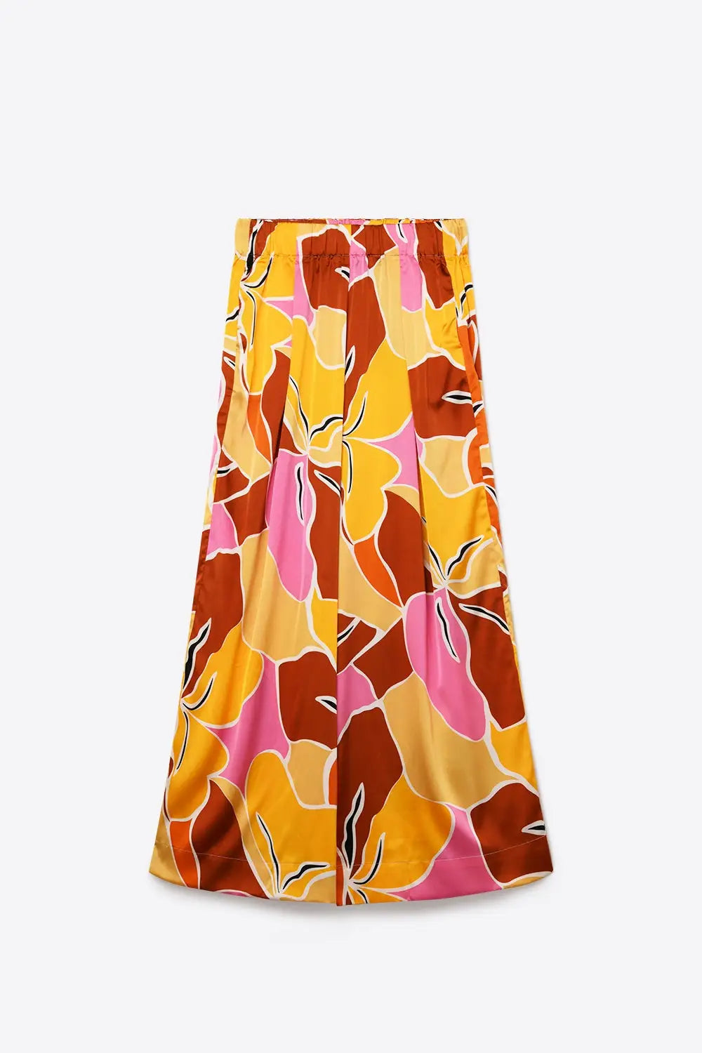 Tropical Print Wide Leg Pants in Warm orange tones - Pants