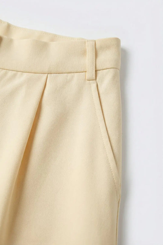 butter yellow Tailored Shorts with Lace Trim Detail - Pants