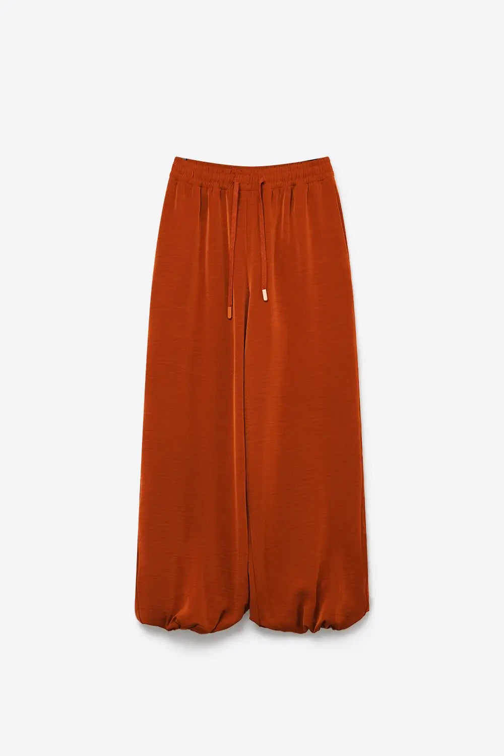 terracotta Wide-Leg Drawstring Waist Casual Pants - Pants
