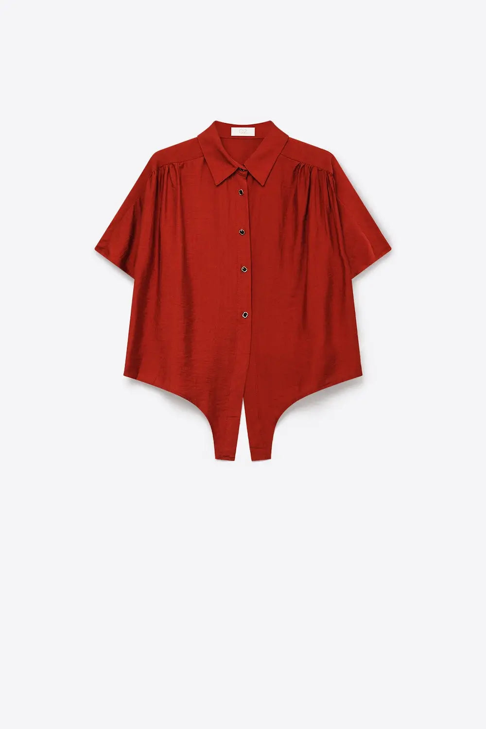 Button-down Short Sleeve Shirt with tie front hem in terracotta - Shirts