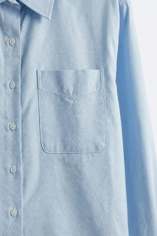 Light Blue Button-Front cropped Shirt in cotton fabric - Shirts