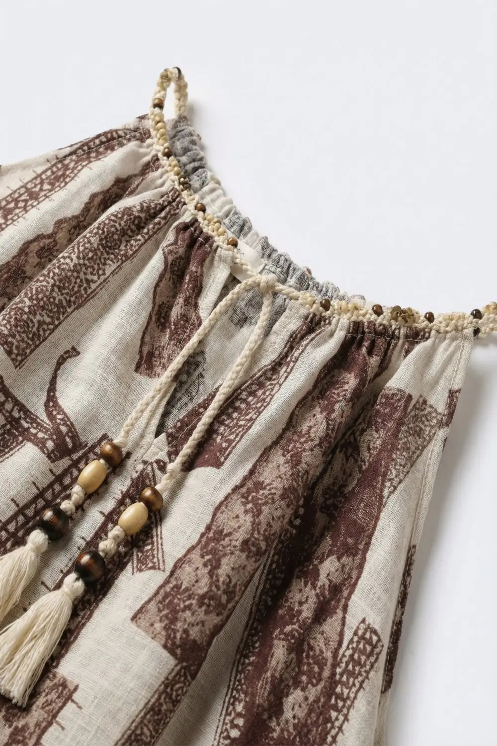 Beige and Brown Printed Relaxed Fit Halter Top - Tops