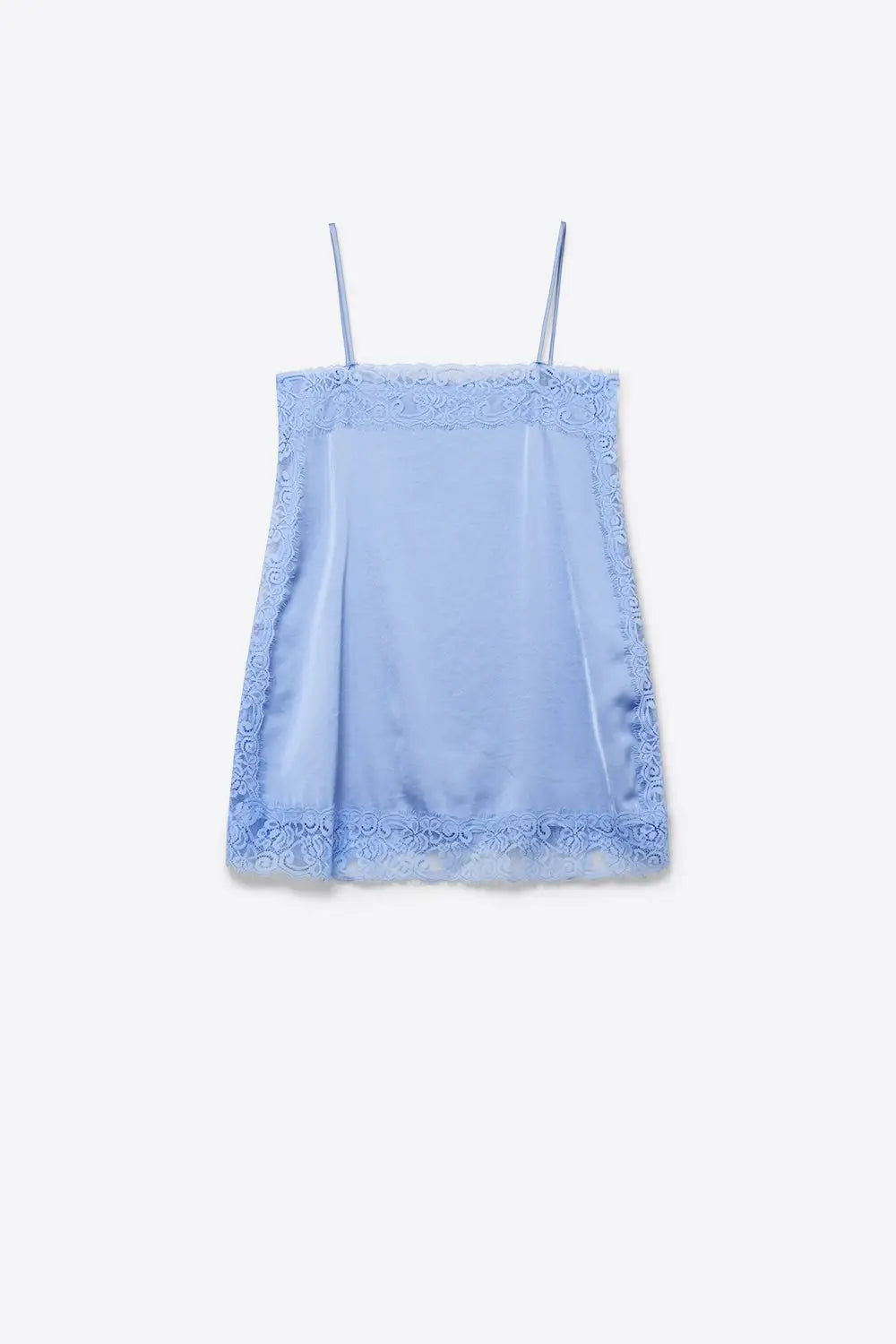 Light Blue Lace Trim Satin Slip top - Tops