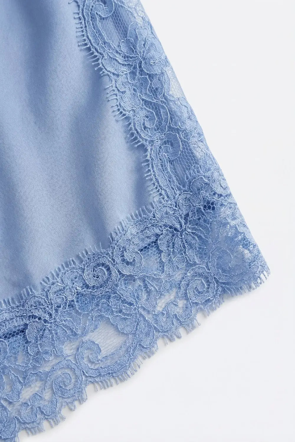 Light Blue Lace Trim Satin Slip top - Tops