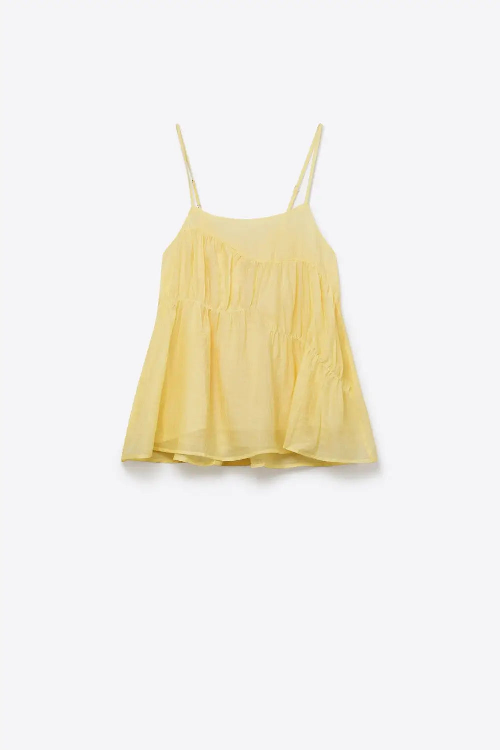 butter Yellow Lightweight Tiered Spaghetti Strap Asymmetric top - Tops