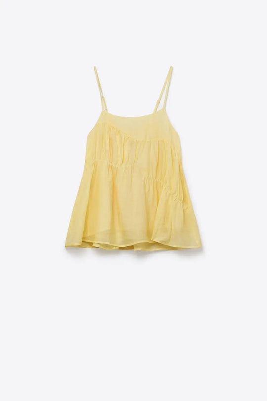 butter Yellow Lightweight Tiered Spaghetti Strap Asymmetric top - Tops