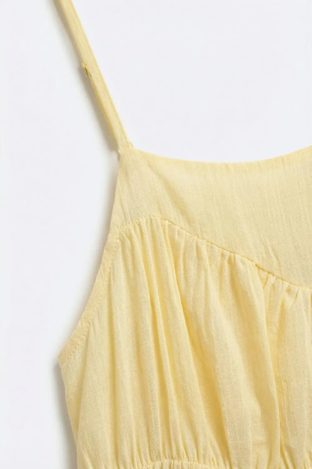 butter Yellow Lightweight Tiered Spaghetti Strap Asymmetric top - Tops
