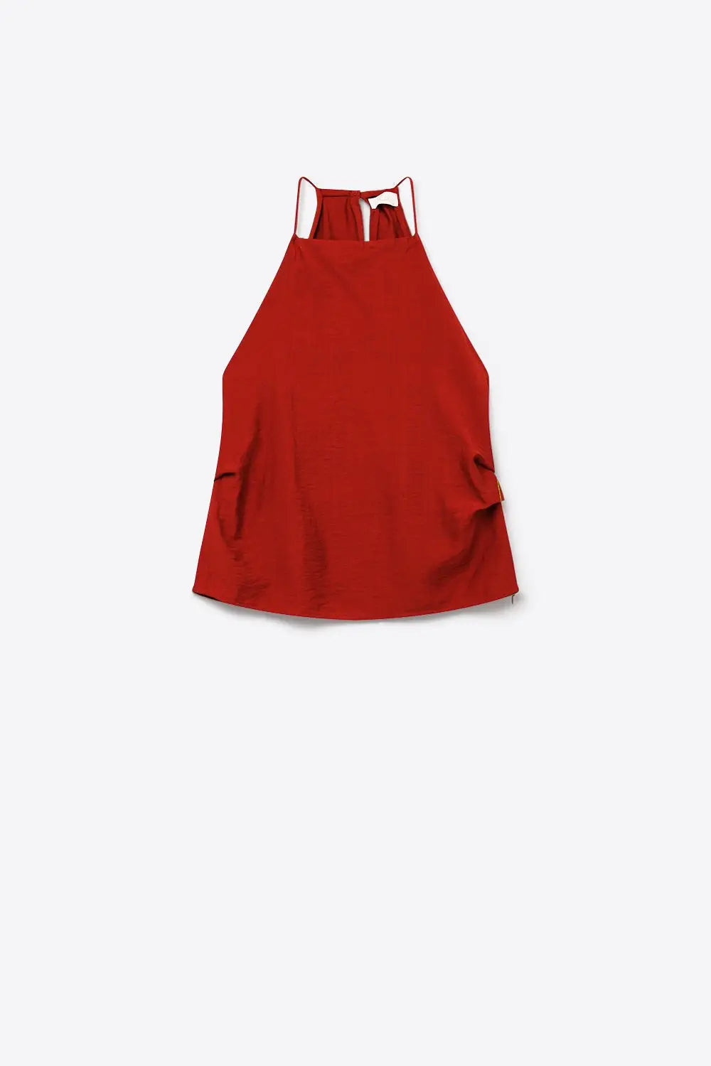 terracotta Textured Sleeveless Halter Neck Top - Tops