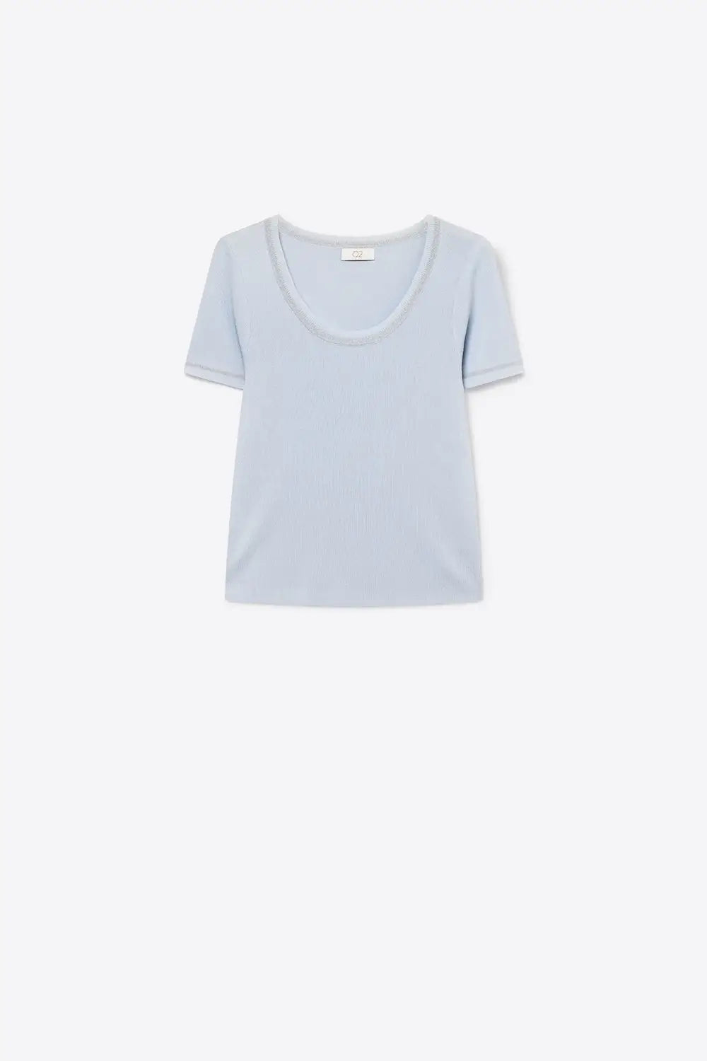 Short Sleeve sweater In baby blue With Silver Seam at Round Neck - BLUE / ONE - Sweaters