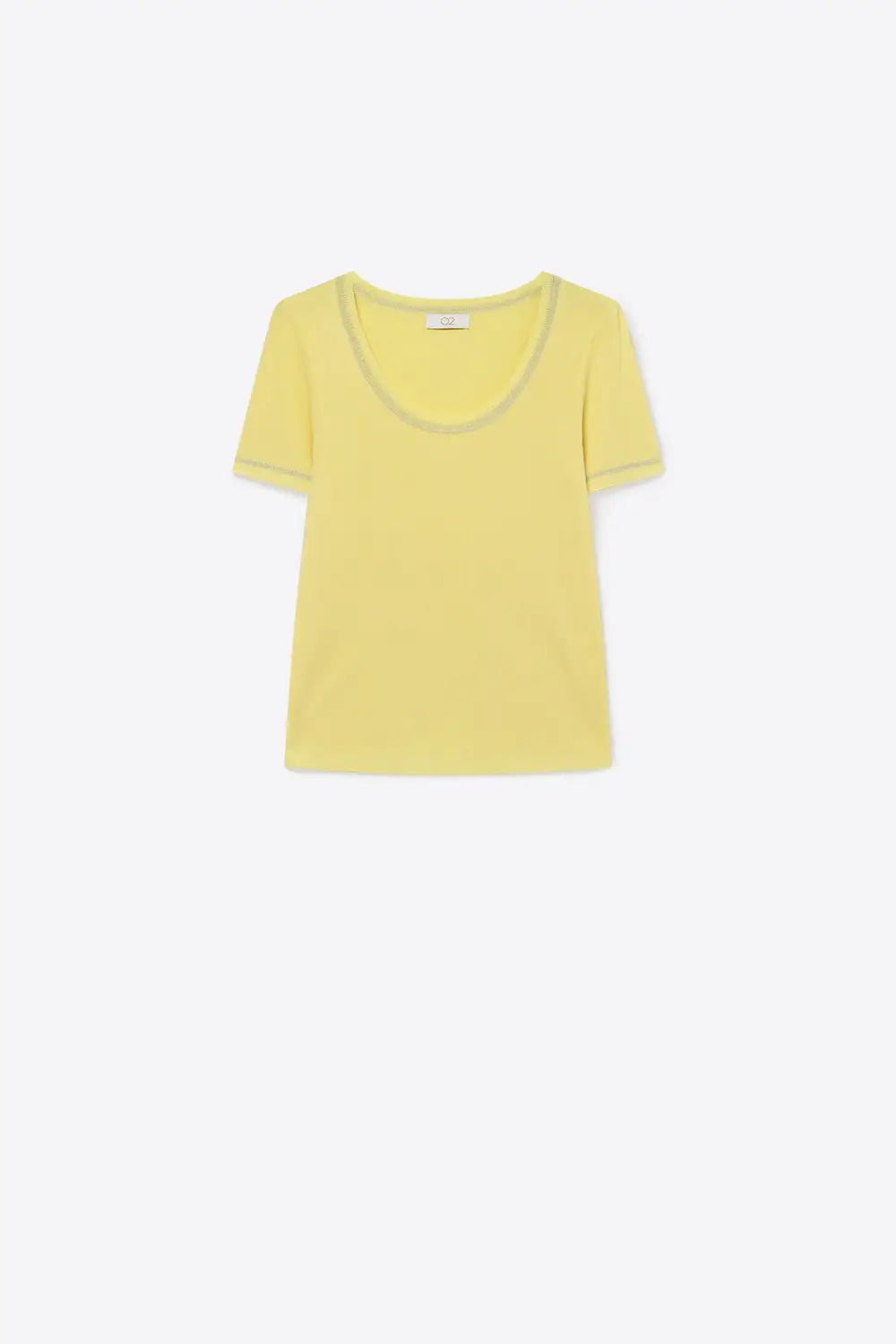 Yellow Ribbed Knit Scoop Neck sweater with shiny lurex trim - YELLOW / ONE - Tops