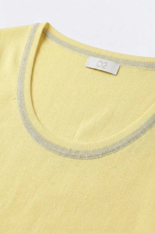 Yellow Ribbed Knit Scoop Neck sweater with shiny lurex trim - YELLOW / ONE - Tops