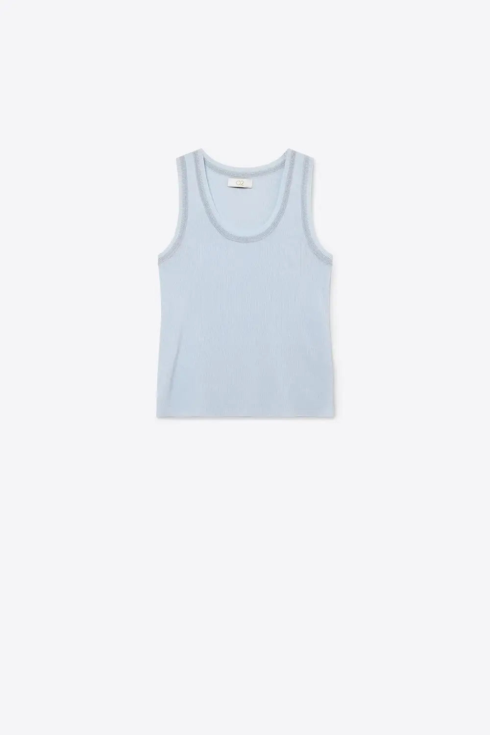 Light Blue Ribbed Knit Tank Top with Metallic Trim - BLUE / ONE - Tops