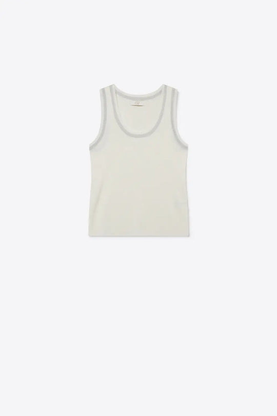 White Ribbed Knit Top with with Metallic Trim - WHITE / ONE - Tops
