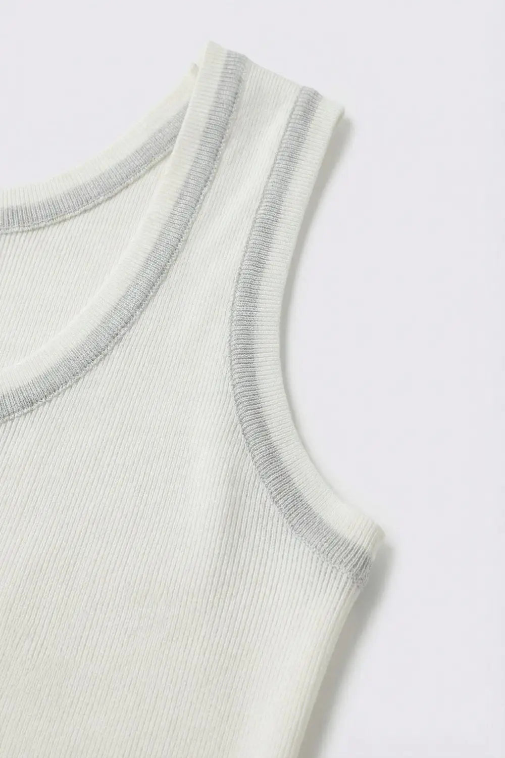 White Ribbed Knit Top with with Metallic Trim - WHITE / ONE - Tops