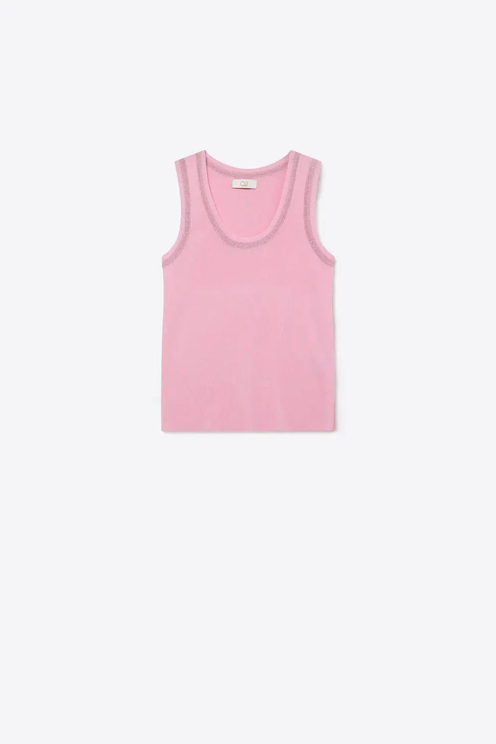 Pink Ribbed Knit Tank Top with metallic Contrast Trim - PINK / ONE - Tops