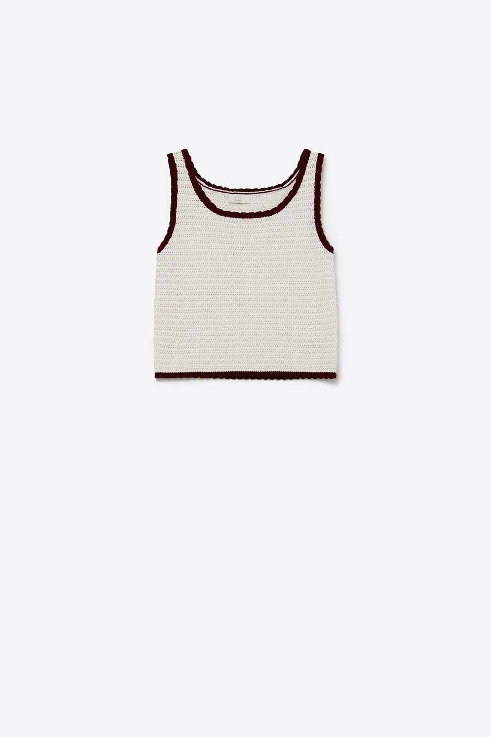 Cream Crocheted Tank Top in Cream with Burgundy Trim - Tops