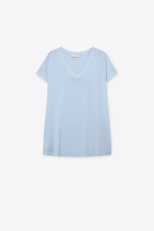 Light Blue V-Neck Relaxed Fit Knitted sweater - BLUE / ONE - Tops