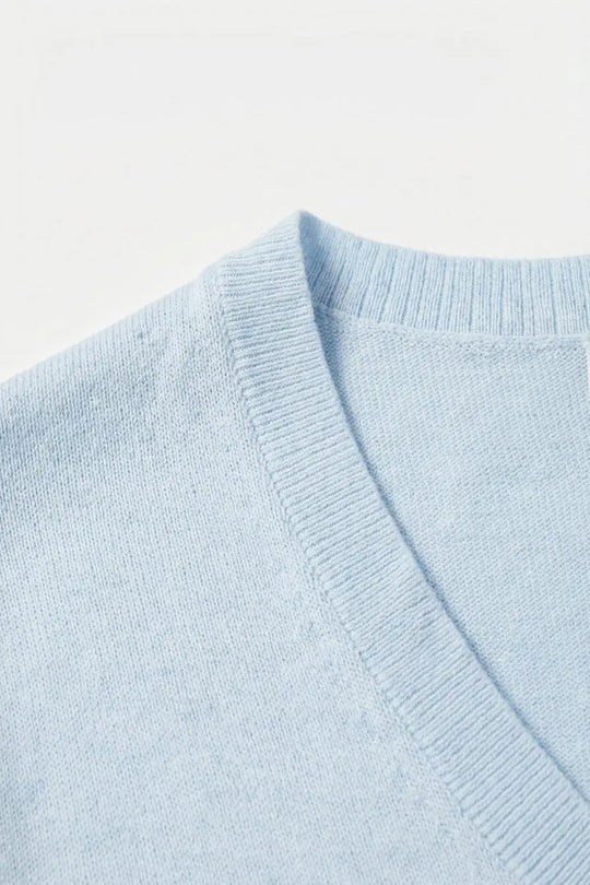 Light Blue V-Neck Relaxed Fit Knitted sweater - BLUE / ONE - Tops