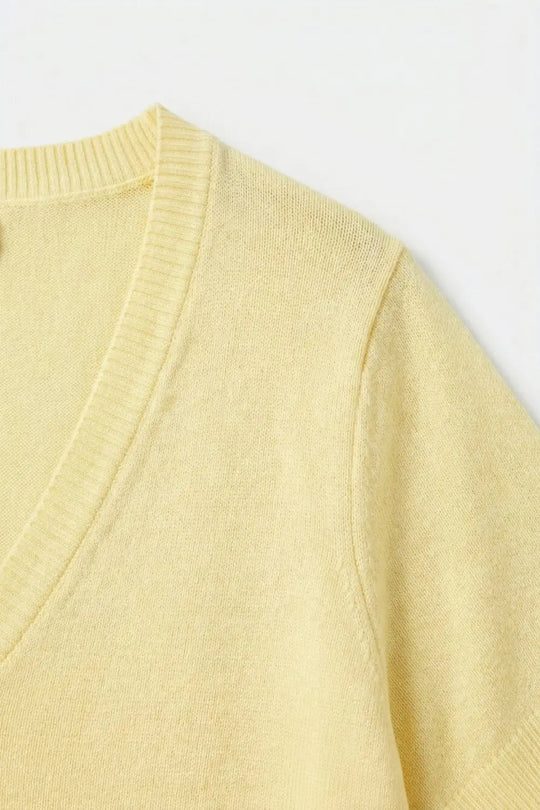 Yellow V-Neck Relaxed Fit Lightweight sweater - YELLOW / ONE - Sweaters
