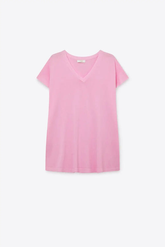 Pink V-Neck Relaxed Fit Knit sweater - PINK / ONE - Tops