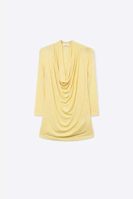 butter yellow front draped top with 3/4 sleeve - Tops