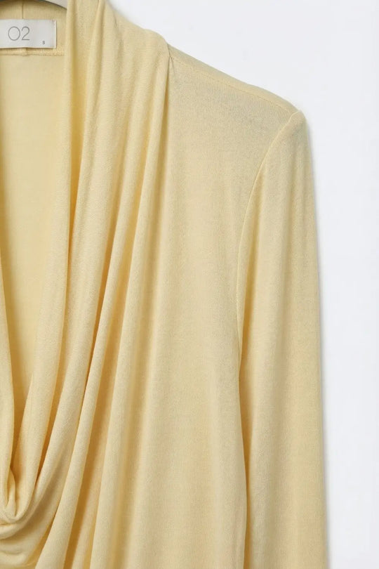 butter yellow front draped top with 3/4 sleeve - Tops