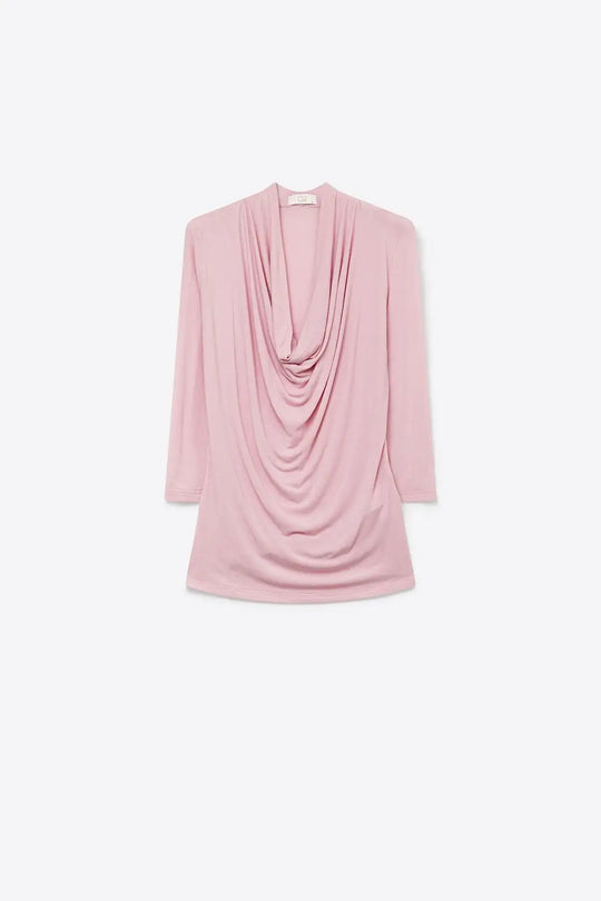 Pink three-quarter sleeve top with front draping and lightweight fabric - Tops