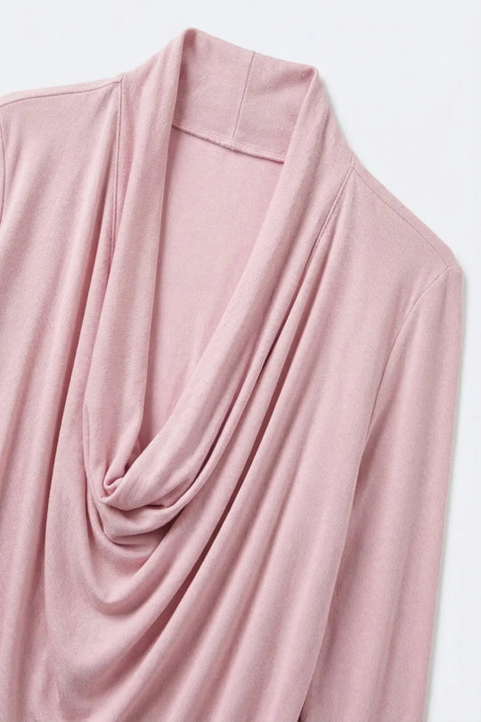 Pink three-quarter sleeve top with front draping and lightweight fabric - Tops