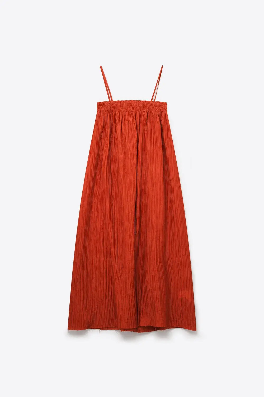 Rust Crinkled Maxi Dress with Spaghetti Straps - Dresses