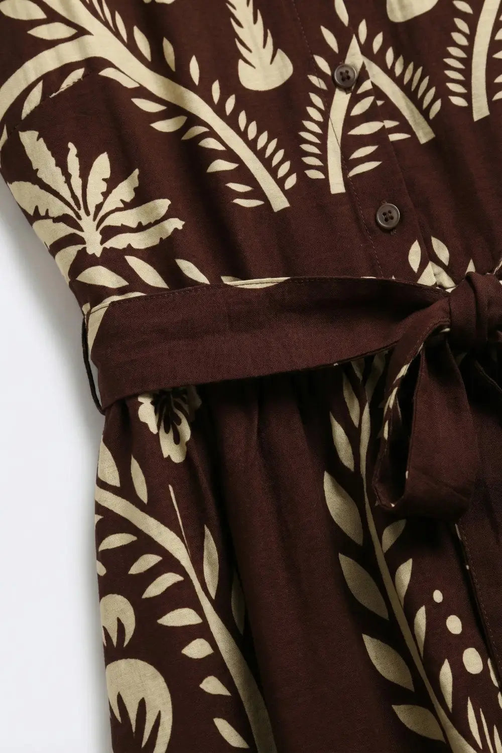 Brown Printed Maxi Dress with Belted Waist - BROWN / ONE - Dresses