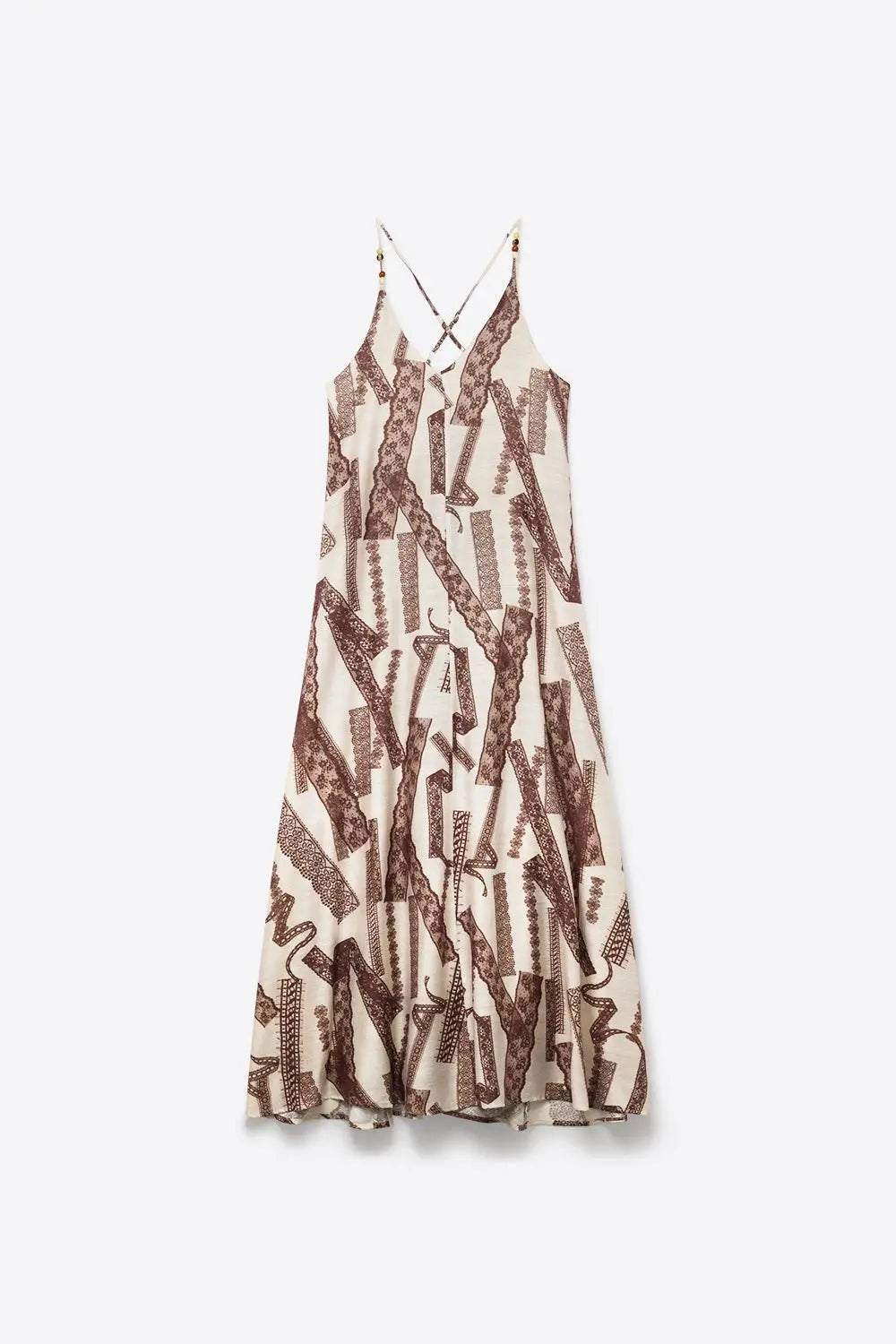 Cream and Brown Printed Flowing Maxi Dress - Dresses