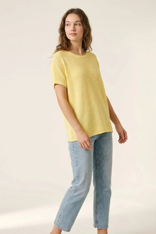 Yellow Lightweight Ribbed Knit Relaxed Fit Top - YELLOW / ONE - Sweaters