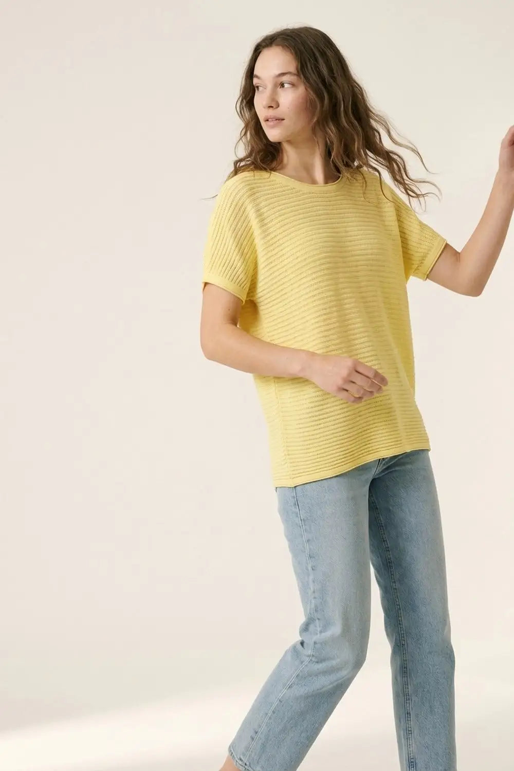 Yellow Lightweight Ribbed Knit Relaxed Fit Top - YELLOW / ONE - Sweaters