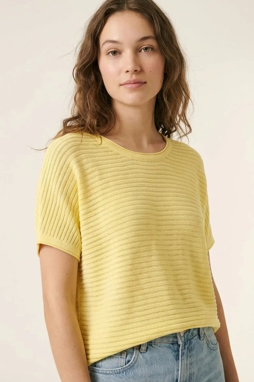 Yellow Lightweight Ribbed Knit Relaxed Fit Top - YELLOW / ONE - Sweaters