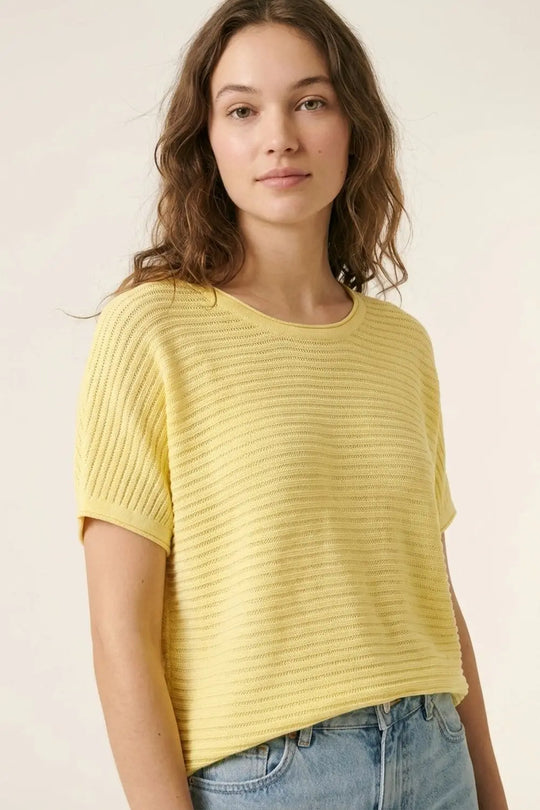 Yellow Lightweight Ribbed Knit Relaxed Fit Top - YELLOW / ONE - Sweaters