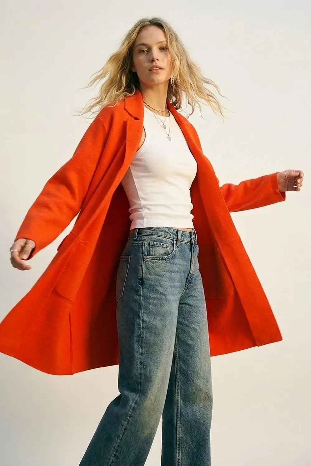 Oversized collar maxi cardigan in orange - ORANGE / ONE - Cardigans